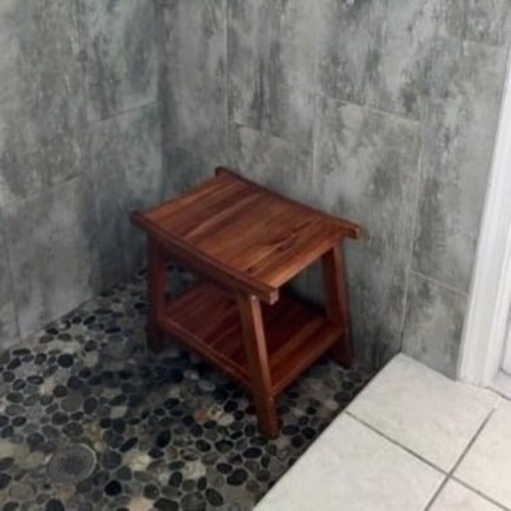 Teak Shower Bench, Teak Shower Stool, 18" Teak Wood Bath Spa Shower Stool Corner